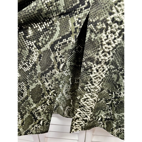 H&M Snakeskin Square Neck Puff Sleeve Side Slit Midi Dress Size 6 Olive Green - Picture 5 of 9
